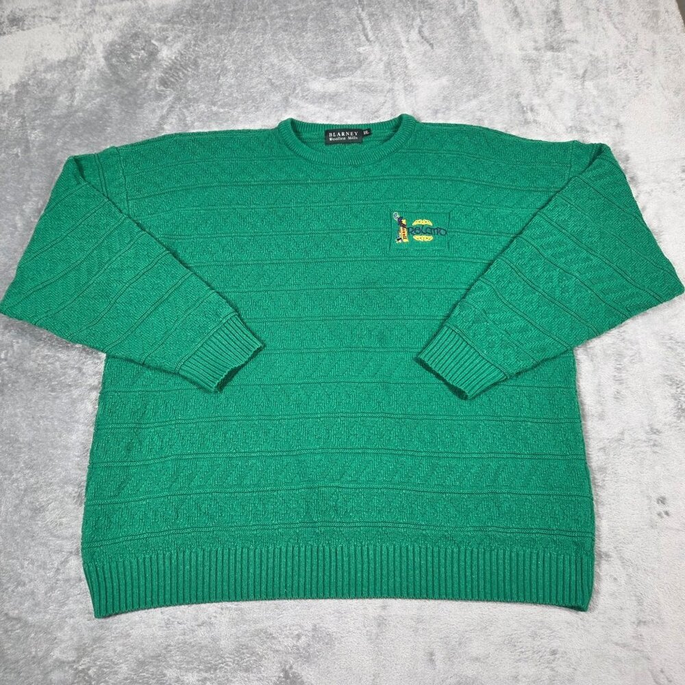 Blarney Woollen Mills Sweater Mens XXL Green Embroidered Ireland Pullover